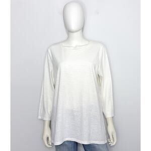 Eileen Fisher Womens Tunic Top L White Crew Neck 3/4 Sleeve Breathable NWOT
